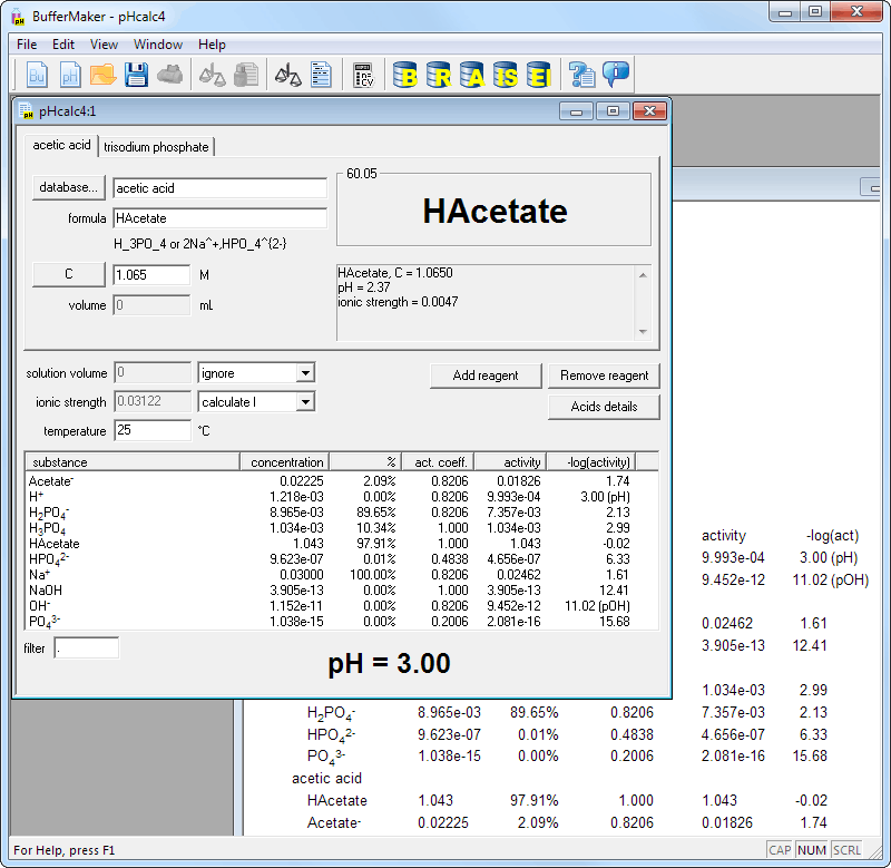 Buffer Maker pH calculator screen shot