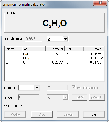 EBAS - empirical formula calculator