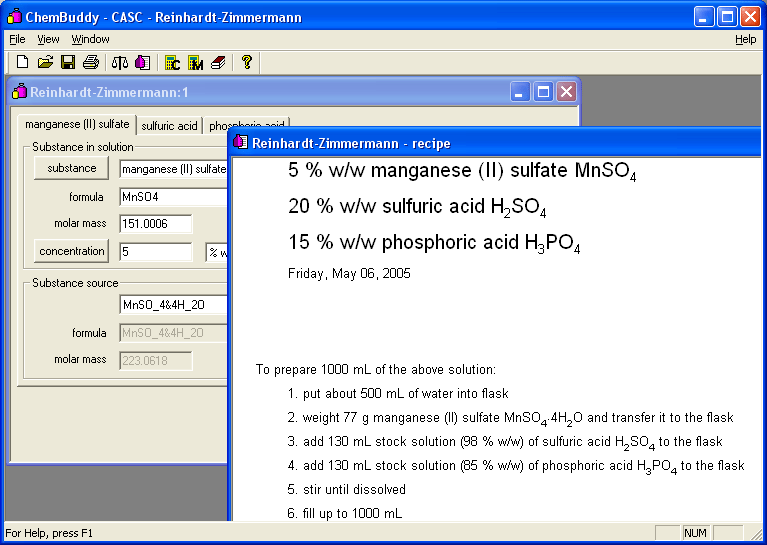 CASC concentration calculator screen shot