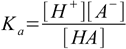 acid dissociation constant, eq. 6.3