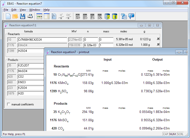 Chemical equation balancer - alternate UI and printout