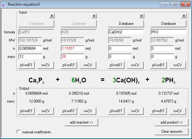 Chemical equation store calc