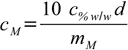 conversion of percentage to molarity, eq. 10.8