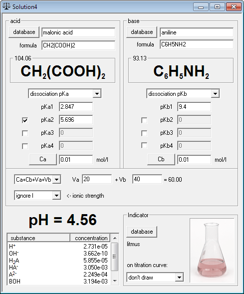 BATE pH calculator - main solution window