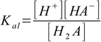 1st overall dissociation constant for diprotic acid, eq. 9.1